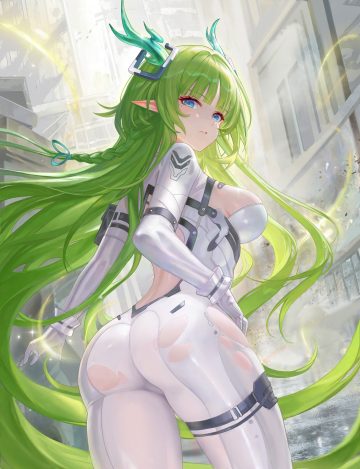 yizhibao ass bodysuit garter horns no bra pointy ears torn clothes