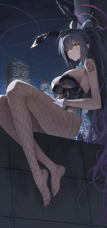 moda (mo da 3) blue archive kakudate karin animal ears bunny ears bunny girl fishnets halo no bra pantyhose tail tattoo