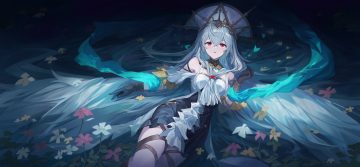 arknights dress flowers garter gloves gray hair headdress lettereast long hair red eyes skadi (arknights)