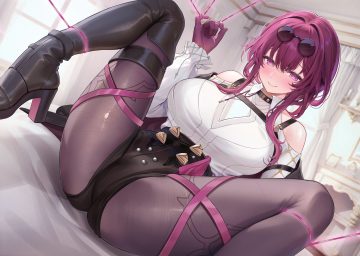 blush boots garter gloves honkai (series) honkai: star rail kafka (honkai: star rail) machi (machi0910) pantyhose purple eyes purple hair shirt shorts spread legs sunglasses