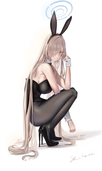 sk charan blue archive ichinose asuna animal ears bunny ears bunny girl halo heels no bra pantyhose