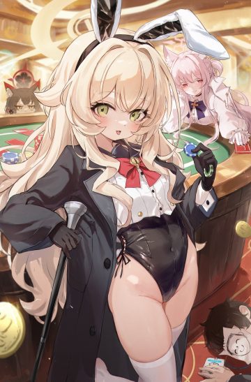 yoyopipa blue archive kiyosumi akira kosaka wakamo professor niyaniya animal ears bunny ears bunny girl halo kitsune loli tail thighhighs