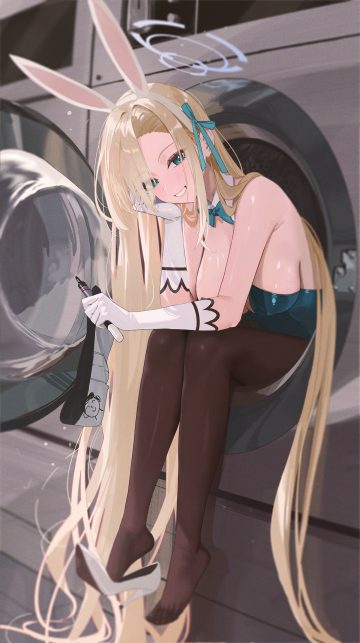 fieryonion blue archive ichinose asuna animal ears bunny ears bunny girl halo heels no bra pantyhose