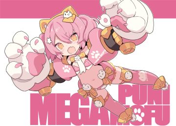 animal ears bikini blade (galaxist) blush bow catgirl choker fang flat chest gloves headband loli mechagirl orange eyes original pink hair skirt swimsuit thighhighs twintails