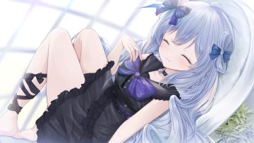 aliasing blue hair blush bow dress goth-loli kurage cc lolita fashion long hair original