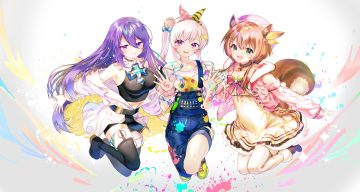 airani iofifteen aliasing animal ears ayunda risu bike shorts boots bow breasts brown hair choker dress green eyes hat headband hololive long hair moona hoshinova open shirt ponytail purple eyes purple hair shirt shorts skintight sowon tail thighhighs twintails white hair wristwear
