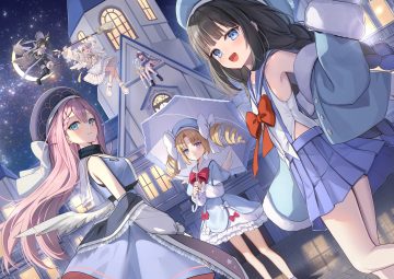 apron aqua eyes astral vliver awano sui bicolored eyes black hair blonde hair blue eyes blue hair blush boots bow braids building byakuya mei cat smile dress flat chest fuyoyo gray hair group hat hoshizono serena kirameki luna kyokuya rei lolita fashion long hair moon night noa karen otokumo sora pink hair ponytail purple hair ribbons school uniform skirt sky sleeping socks stars thighhighs twintails umbrella wings witch witch hat yellow eyes