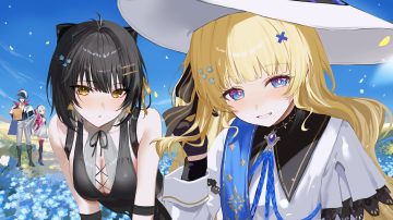 apple aqua hair black hair blonde hair blue eyes boots bow brant (wuthering waves) breast hold breasts carlotta (wuthering waves) cleavage close dress female rover (wuthering waves) flowers food fruit gloves gray hair group hat headband long hair male open shirt phoebe (wuthering waves) pirate ponytail purple eyes sakurada nana shirt short hair sky stars thighhighs wuthering waves yellow eyes