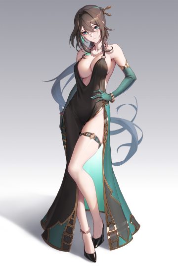 bowlp honkai: star rail ruan mei dress garter heels no bra