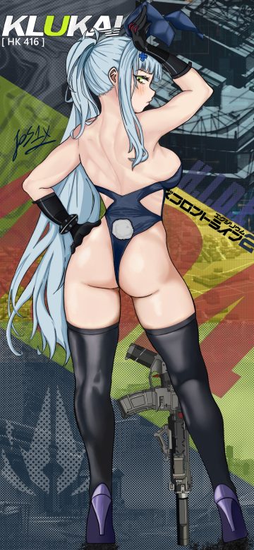 fos1x girls frontline girls frontline 2: exilium hk416 (girls frontline) klukai (girls frontline 2) animal ears ass bunny ears bunny girl gun heels no bra tail thighhighs