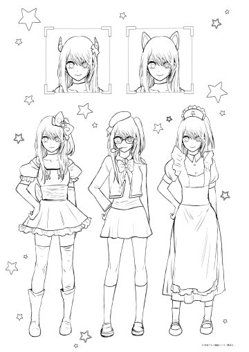 yokoyari mengo [oshi no ko] hoshino ruby animal ears horns line art megane monochrome nekomimi nurse seifuku smoking sweater thighhighs uniform