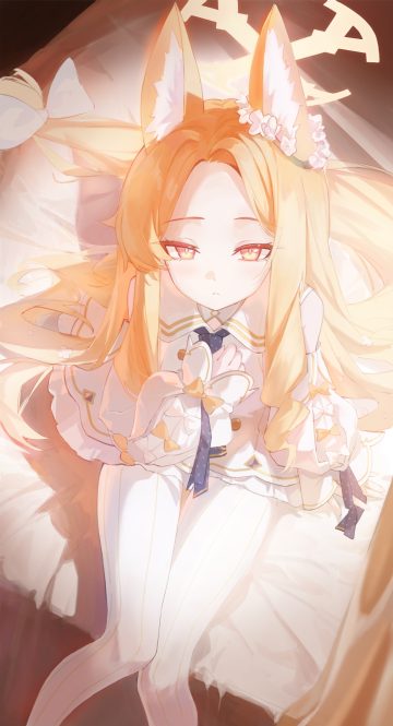 5higure blue archive yurizono seia animal ears dress halo kitsune pantyhose tail