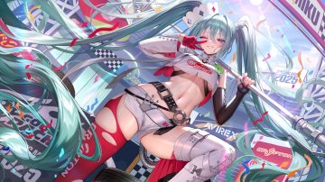 aqua eyes aqua hair blush breasts clouds elbow gloves gloves hatsune miku long hair meion navel no bra shorts sky spread legs thighhighs torn clothes twintails underboob vocaloid wink