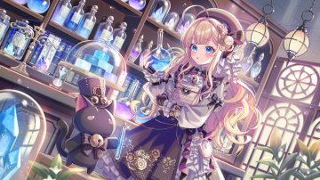 animal bell blonde hair blue eyes blush book bow cat dress gloves goggles goth-loli hat leaves lolita fashion long hair original suzaku (zaku6584) wristwear