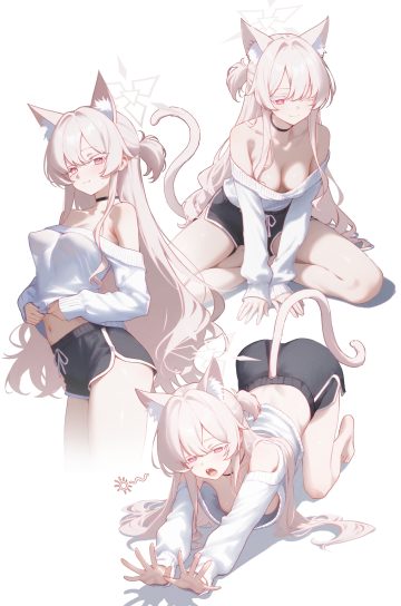 mellow (srpp4843) blue archive kiyosumi akira animal ears halo nekomimi no bra see through sweater tail