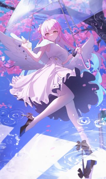 shiina 1001 blue archive misono mika dress heels pantyhose skirt lift umbrella wings
