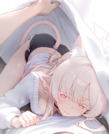 mellow (srpp4843) blue archive kiyosumi akira animal ears halo nekomimi no bra sheets sweater tail