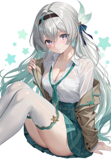 koya (koyacocoa) honkai: star rail firefly no bra open shirt see through seifuku skirt lift thighhighs undressing wet wet clothes