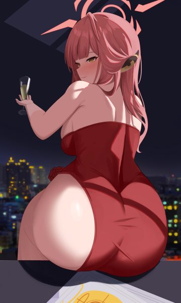 yami (darknight449) blue archive rikuhachima aru ass dress halo horns no bra