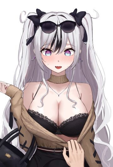 cc (c~fua) azur lane elbe (azur lane) bra lingerie megane sweater undressing
