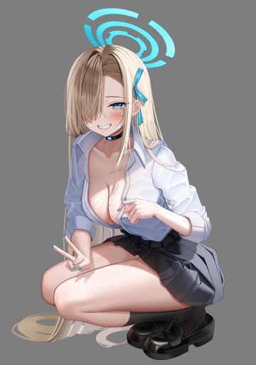 hsxxx blue archive ichinose asuna halo no bra open shirt seifuku skirt lift transparent png