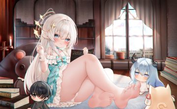animal ears aqua eyes barefoot black eyes black hair blonde hair blue eyes blue hair blush book bow building cameltoe choker clouds doll dress flat chest gloves halo horns loli long hair nowa (13776838) panties short hair sky tail teddy bear underwear white hair