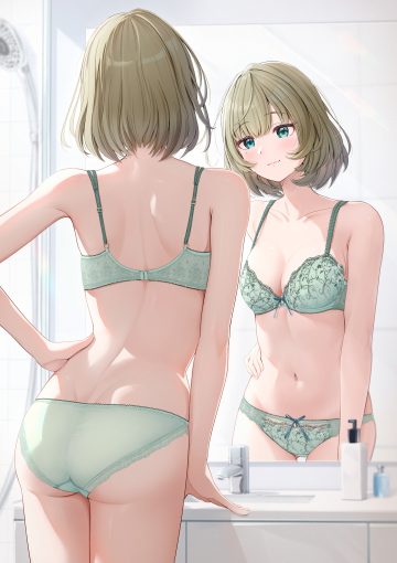 fujinomiya reicho the idolm@ster the idolm@ster cinderella girls takagaki kaede ass bra heterochromia lingerie pantsu