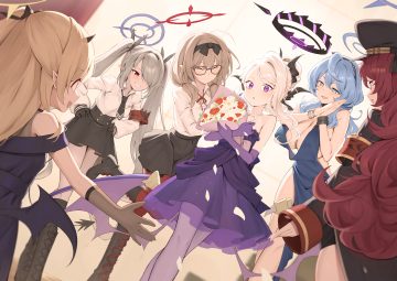 amau ako blonde hair blue archive blue eyes blue hair blush boots bow breasts brown hair cleavage dress elbow gloves flat chest flowers glasses gloves gray hair group halo hat headband hinomiya chinatsu horns karadborg kneehighs loli long hair natsume iroha necklace pantyhose pointed ears ponytail purple eyes red eyes red hair school uniform shiromi iori shirt skirt sorasaki hina tanga ibuki tie twintails white hair wings wristwear yellow eyes