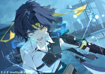 all male armor asaba harumasa bicolored eyes black hair bow (weapon) close headband industrial magic male rain shirt short hair spice mega water weapon zenless zone zero
