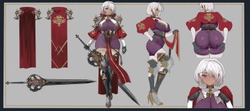 armor ass ass grab bodysuit breasts choker dark skin gloves original purple eyes short hair skirt lift sword teddypocky thighhighs waifu2x weapon white hair