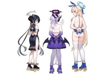 animal ears ass asuma toki black hair blonde hair blue archive blue eyes blush bondage bow braids bunny ears bunnygirl chain chinese clothes chinese dress collar dress gloves gray hair halo headband horns leotard long hair necklace neet cangshu pantyhose rope ryuuge kisaki shackles sorasaki hina thighhighs white wings