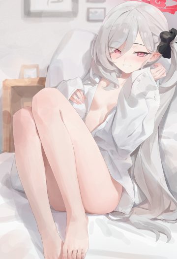 rang go blue archive asagi mutsuki dress shirt halo loli no bra open shirt pointy ears