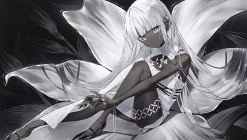 collar dark skin dress flowers garter gray eyes long hair noah (0noah) original polychromatic white hair wristwear