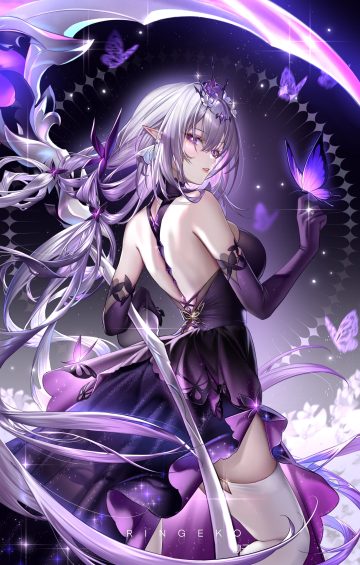 ringeko-chan honkai: star rail castorice dress no bra pointy ears thighhighs weapon