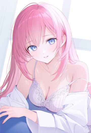 takimi vocaloid megurine luka bra dress shirt open shirt
