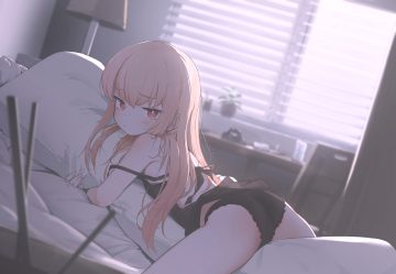 anthropomorphism ass bed blonde hair blush cameltoe domado girls frontline loli long hair panties red eyes see through spread legs third-party edit type 80 (girls frontline) underwear