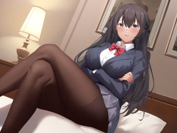 bed black hair blue eyes blush braids breast hold long hair original panties school uniform skirt lift suzuame yatsumi underwear