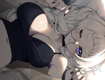 blush breasts choker cleavage close glasses long hair meg (wakamepiza) navel original purple eyes wakamepiza white hair wink