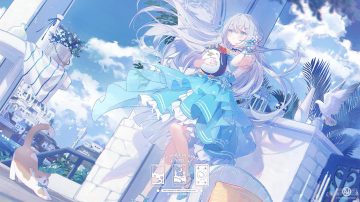 animal bird blue eyes blush bow building cat choker city clouds dress flowers gray hair headdress leaves lolita fashion long hair nono 13 penguin ribbons sky umehara sei watermark