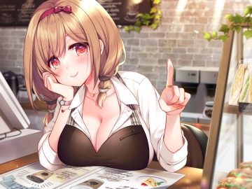 blush bow braids breasts brown hair cleavage close food headband original red eyes ringo sui short hair twintails wristwear
