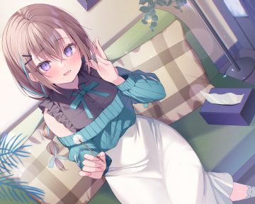 blush braids brown hair couch ebihara beniko long hair original purple eyes twintails