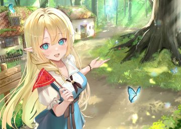 aqua eyes blonde hair blush braids building butterfly close forest kabu usagi long hair original pointed ears tree