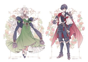 armor black hair cape dress flowers garter lemon89h long hair male original red eyes rose short hair signed white white hair