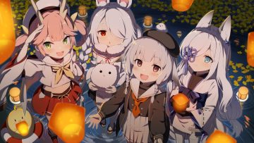 animal animal ears anthropomorphism aqua eyes azur lane bird blush braids brown eyes bunny ears bunnygirl choker fang flat chest foxgirl gloves gotyou gray hair green eyes group hat horns japanese clothes kasumi (azur lane) kazagumo (azur lane) kimono leaves loli long hair manjuu (azur lane) navel night pantyhose pink hair ryuujou (azur lane) school uniform shirayuki (azur lane) skirt swim ring thighhighs twintails water