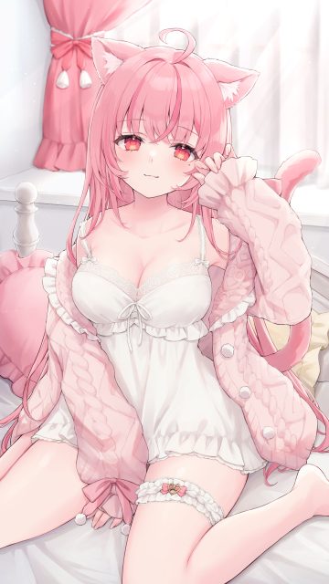 shano hiyori indie virtual youtuber koito amuno animal ears garter lingerie nekomimi sweater tail