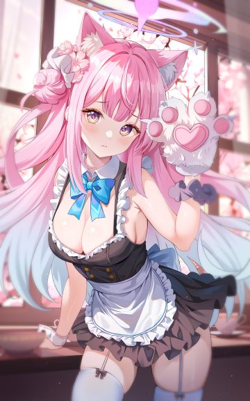 teeth bro blue archive misono mika animal ears halo nekomimi no bra stockings thighhighs
