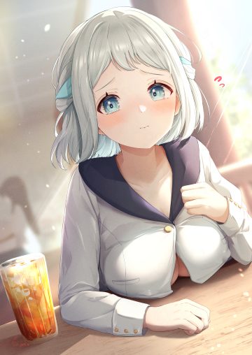 sky cappuccino gakuen idolm@ster the idolm@ster katsuragi lilja erect nipples no bra open shirt seifuku