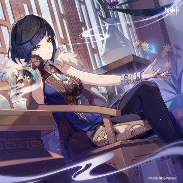 genshin impact yelan asian clothes cleavage fishnets no bra tagme