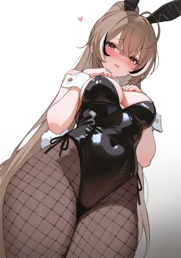 koahri hololive hololive english nanashi mumei animal ears bunny ears bunny girl fishnets no bra pantyhose tail