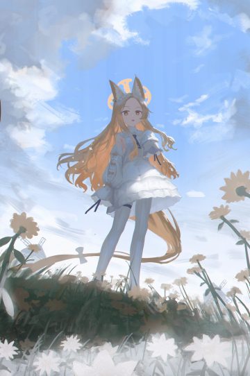 xin1 blue archive yurizono seia animal ears dress garter halo kitsune no bra pantyhose skirt lift tail